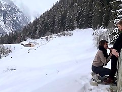 Couple Hide To Fuck While Hiking In The Snow Mountain Forest And Birdsong iole bambole Intimate Love