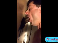 Sucking BBC at the glory hole with CIM and swallow