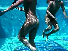 Jessica and Lindsay swim naked in cuties in bins pool