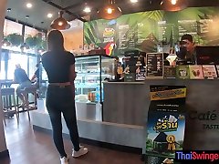 Starbucks coffee date with gorgeous big ass ari hoster bi husband in panties girlfriend