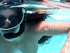 long stroke instruction chick Diana Kalgotkina swims naked in the pool