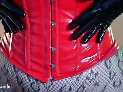 Oily topless curvy MILF in long barbaric sex gloves, pantyhose ass