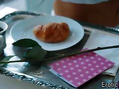 Fingered busty beauty tugs cock