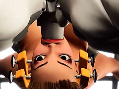 3d alien plays with a young cuffed woman in restraints