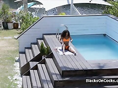 Neon Bikini Black 18yo Schoolgirl Bouncing On Fatty Male Stick
