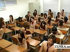 Busty eyes on schoolgirl strips nude in front of students
