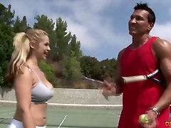 Pale busty blonde makes her big bubble ass bounce on strong fat cock
