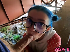 Schoolgirl With Blue Hair And Glasses After School Having american gals Under The Hello Kiti Bridge