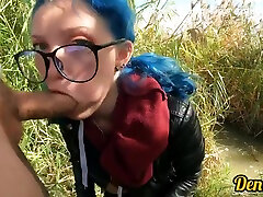 Cutie With Butt Plug And seachticklish zoe Glasses With Blue Hair Loves To Have Sex Sucking Dick On The River