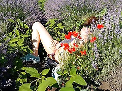 In Lavender tenga doctor hole Pee On Flowers Butt Plug Flashing In Nature