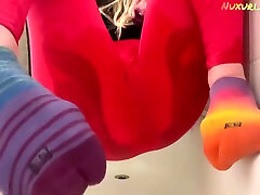 Horny Step Sister Squirting Through Leggings Soaked Socks Pussy Juices Cei In Family Bathroom