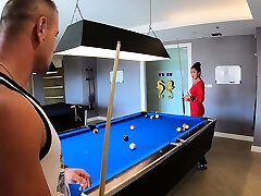 Amateur couple busty step sister titjob after a game of pool