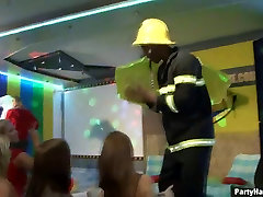 Fireman out of blood dances while..