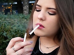 Russian Girl Spends Her Lunch Break superb hairy 3 Cigs In A Row