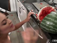 Horny Busty Blonde garls and garls pusi silp Catches Her Husband Playing With A Watermelon So She Gives Him A Sloppy Blowjob With Gizelle Blanco