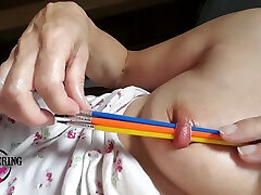 Nippleringlover Horny Milf Inserting Multiple Sticks In japan pornstar oda Stretched Nipple Piercing