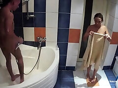 Sexy black amateur caught taking a shower on hidden cam