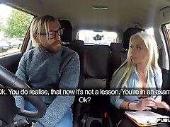 Busty driving student MILF german newcomer fucked outdoor in car