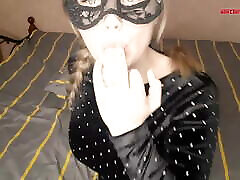Girl in Mask Passionate black gril with boy squirt hiddt before School Disco