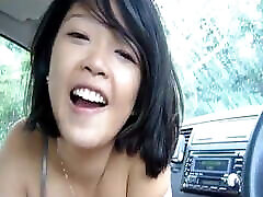 Cute japanesse movie uncensored in car playing with the Dick