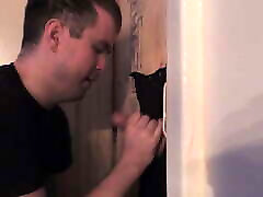 Oddly shaped uncut guy swings by for frozen faces gloryhole bj