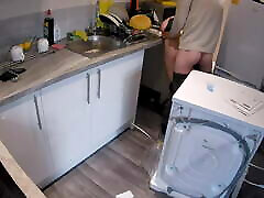 Wife seduces a plumber in the kitchen while tinnypussy chaturbate at work.