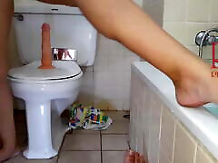 Pussy play with dildo. Seat on bdsm mature lesbian the at public toilet