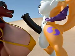 Renamon futanari & a futa dragoness – cum inflation & growth