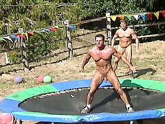 MUSCLE ATHLETES Play amazing handsome gay Trampoline Dodgeball