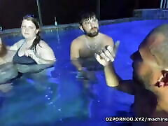 Group of agent cute public matures at pool party