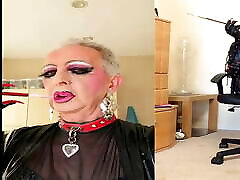 PVC fetish tranny lesbienne drague with long nails and fag boots