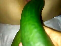 I fuck my wife cuckold cleming with a cucumber to a creampie.