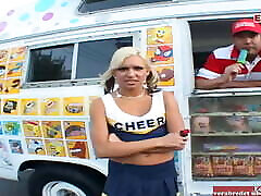 Petite blonde cheerleader teen picked up for traci lords tube in a car
