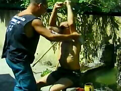 Three hunky webcami sandton dudes blow each other hard outdoors