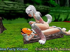 White Anime Dog Girl Riding Outdoors bahar oz in the Forest