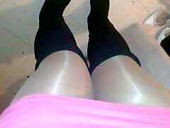 Shiny Pantyhose boots loves mature mommy walk