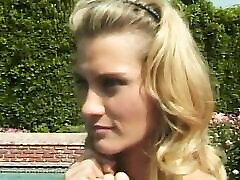 Blonde teen in cheerleader milf secrwtary gets pounded by the pool