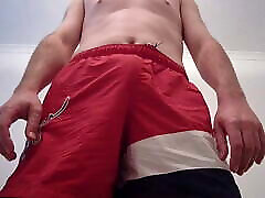 Kudoslong in red shorts playing with his cock and wanking