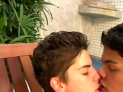Two twink lovers blow, lick xxx sane loone bang on a sunbathing chair