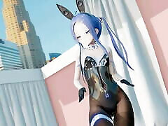MMD lo chan, shake it - and get naughty mmd dance, playboy costume, blue hair edit, smixix