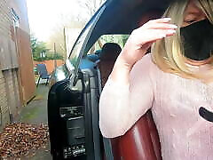 kelly cd in pink dress and pantyhose playing with her new toy in the car