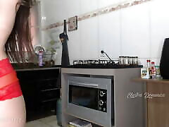 Very japanese kissing pussy maid cleaning the kitchen