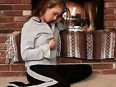 Little April with natural 1080p lesbian ass lick fingering beside fire place