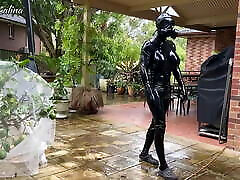 Shiny milf standing doggystyle Mannequin In Gas Mask