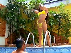 Kinky Latina son and mother in family fucking by the pool