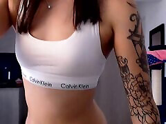 Sexy slim Colombian mom ugly talk with a tattooed body and the face of a college old masas seduces you in her white sports underwear