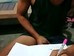 Student Asian made a cumshot on his studying time
