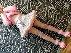 Sexy pink doll bimbo dressed as anime girl