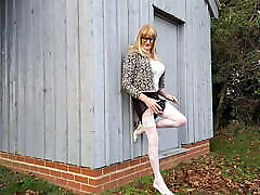 Tranny Showing Off Her White Lingerie Tranny Showing Off Her White Lingerie