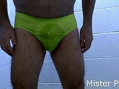 MisterPisser SOAKS Neon Green Briefs!